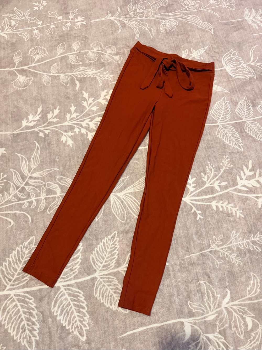 Tie-Waist Skinny Ponte Pants in Rust